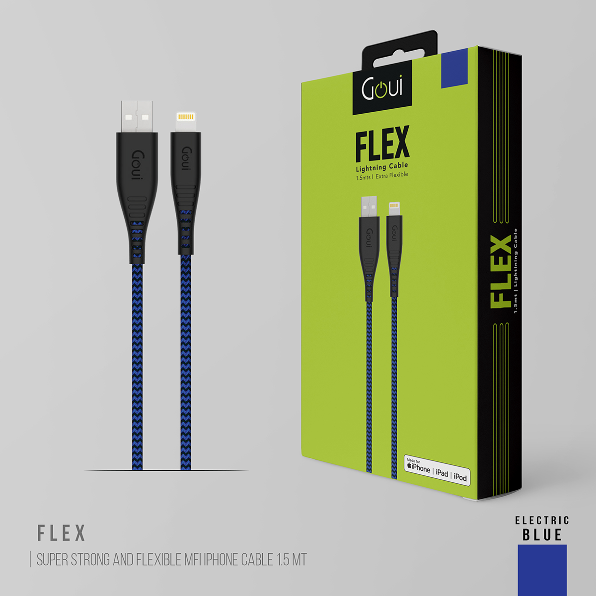 Goui - FLEX 8 PIN USB Cable 1.5mtr - Electric Blue - Image 3